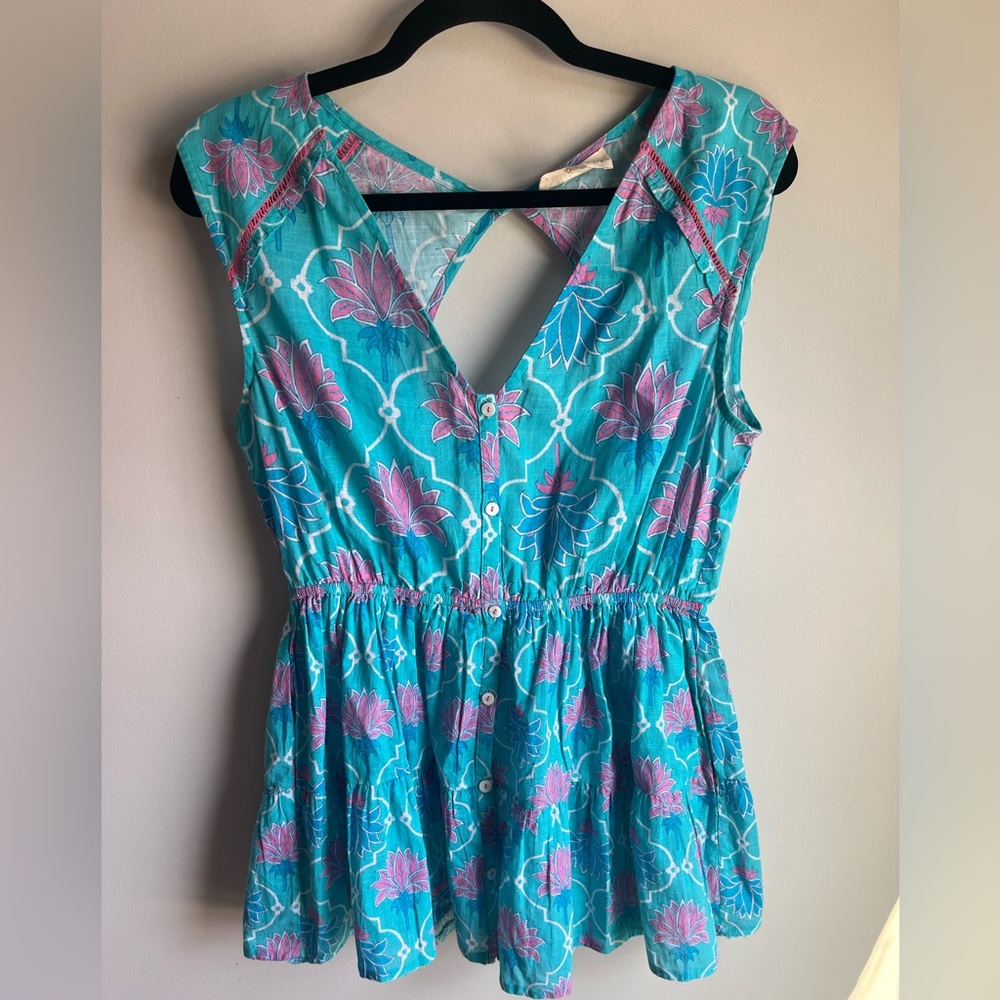 Celina moon block-print fit and flare blouse 100% cotton size large